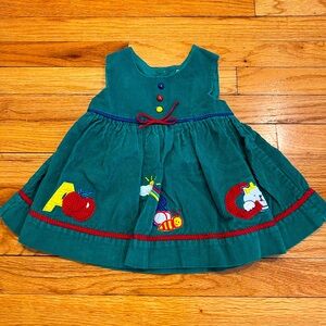 Forest Green Corduroy Vintage Embroidered ABC Jumper with primary color details